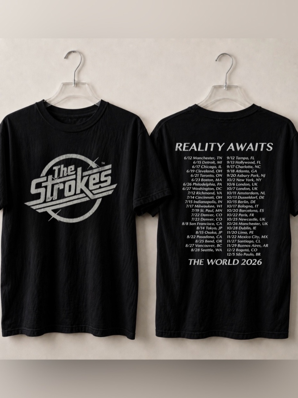 The Strokes Band Reality Awaits The World 2026 Tour T-shirt